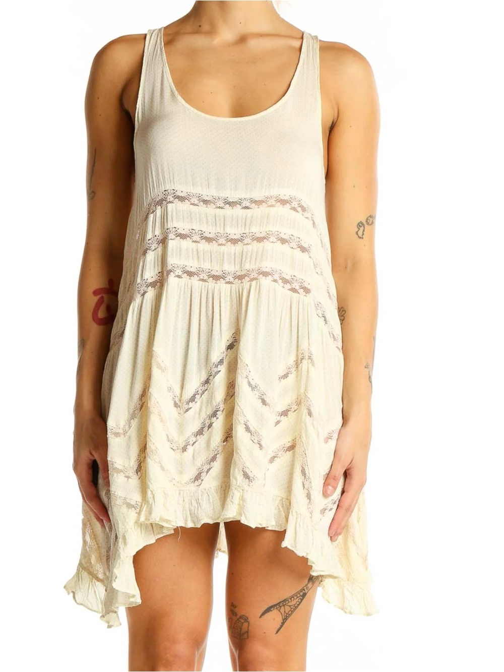 Free People Cream Lace-Trim Flowy Tank Dress